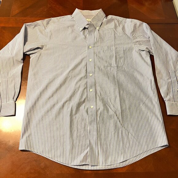 Brooks Brothers 346 Mens Blue & White Striped Button-Down Dress Shirt 16.5 34/35 - Picture 1 of 7